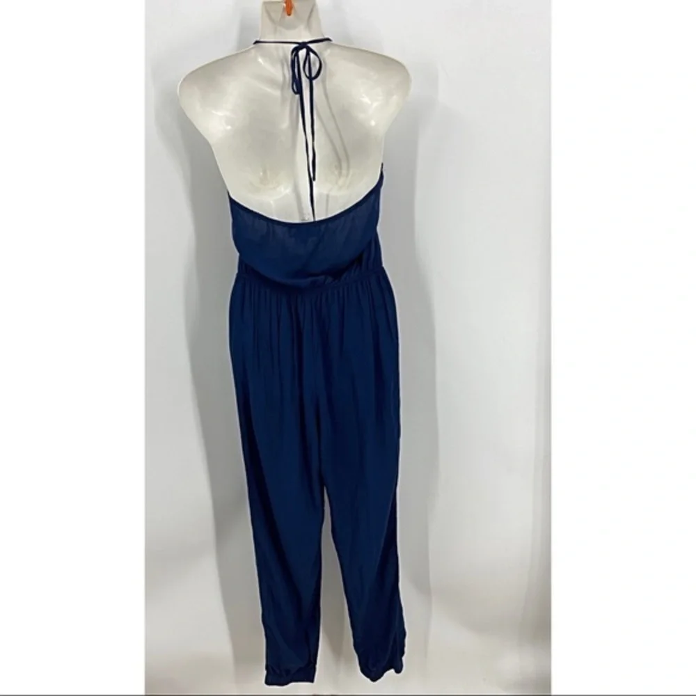 Lulus Learning to Fly Navy Blue Halter Jumpsuit M